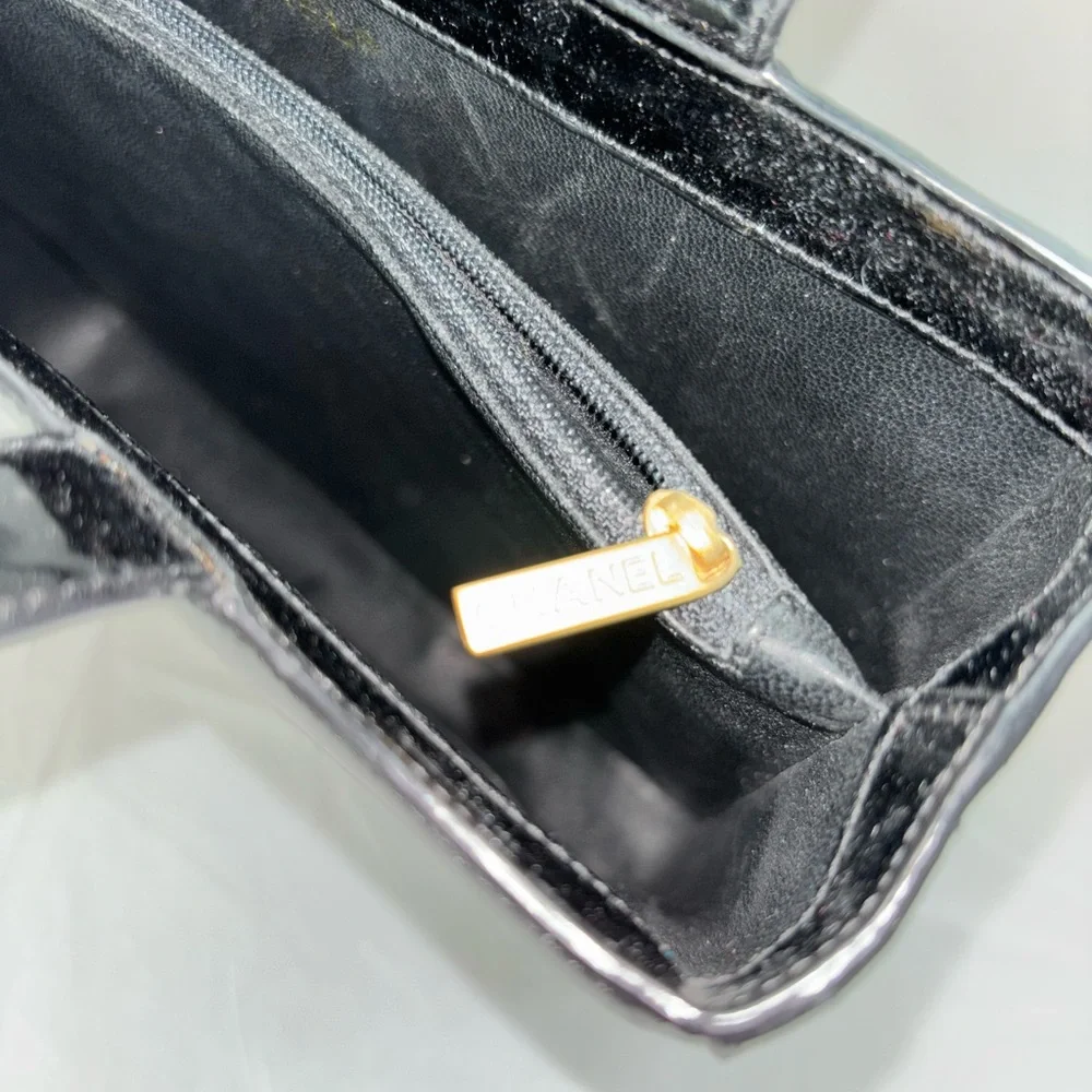 Authentic Chanel Black Patent Logo Tote Bag